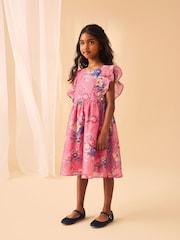 Laura Ashley Pink Romantic Rose Floral Organza Dress - Image 2 of 9
