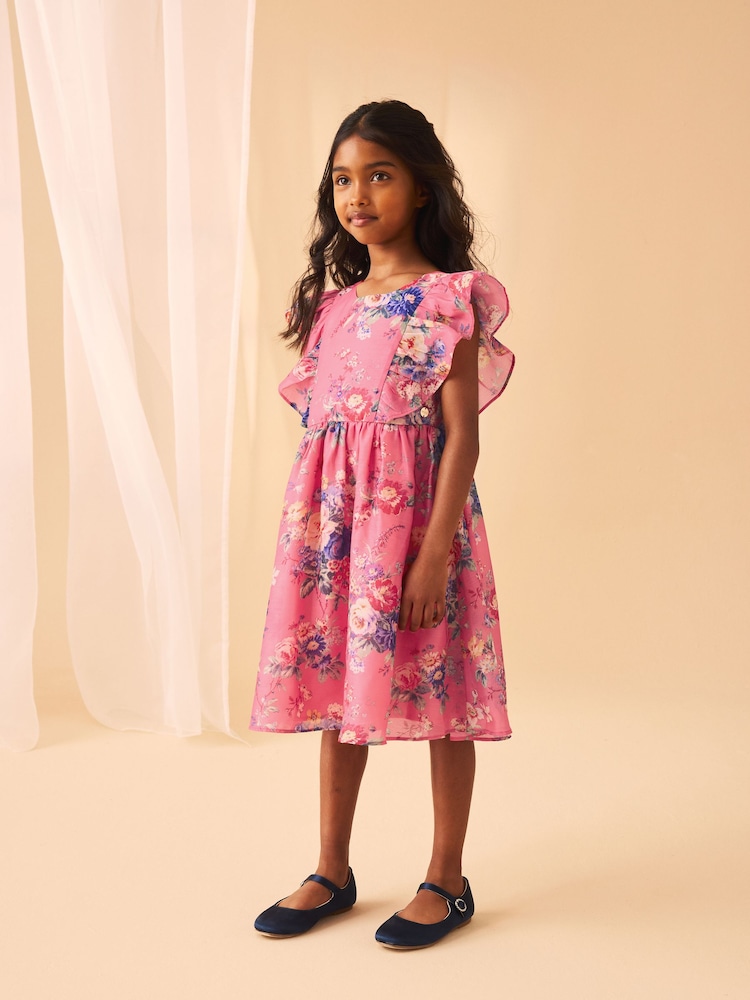 Laura Ashley Pink Romantic Rose Floral Organza Dress - Image 2 of 9