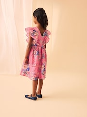 Laura Ashley Pink Romantic Rose Floral Organza Dress - Image 3 of 9