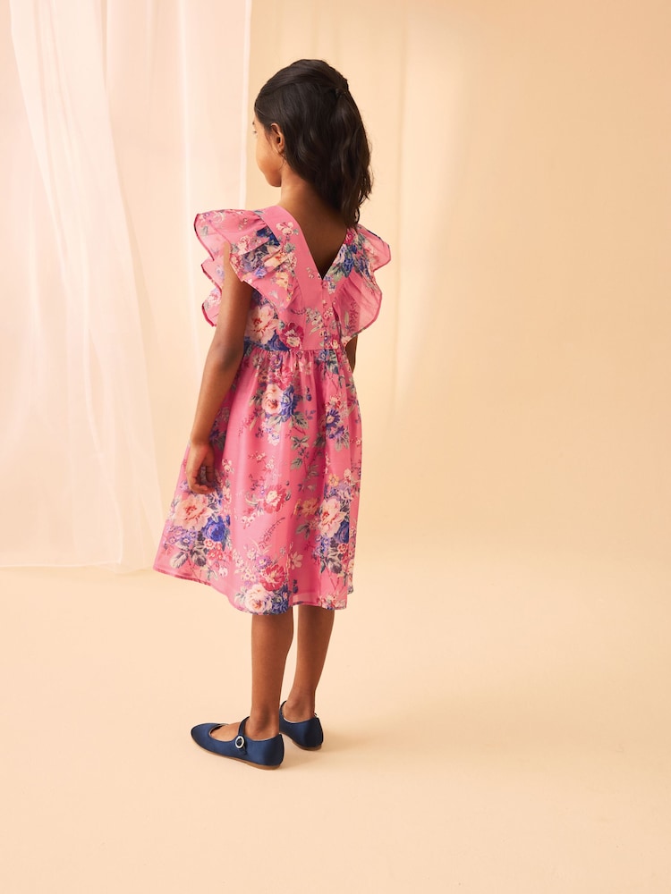 Laura Ashley Pink Romantic Rose Floral Organza Dress - Image 3 of 9