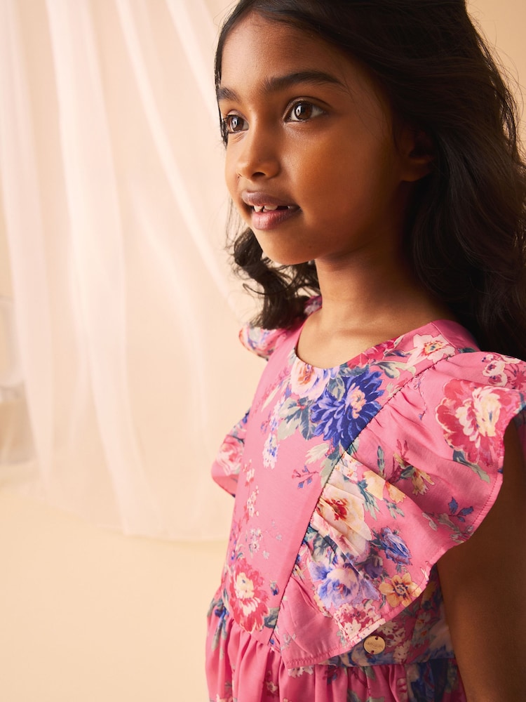 Laura Ashley Pink Romantic Rose Floral Organza Dress - Image 4 of 9