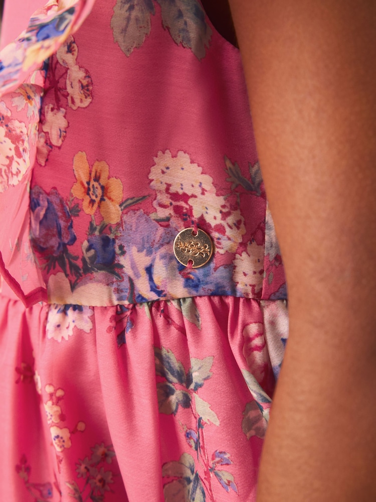 Laura Ashley Pink Romantic Rose Floral Organza Dress - Image 6 of 9