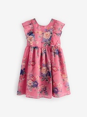 Laura Ashley Pink Romantic Rose Floral Organza Dress - Image 7 of 9