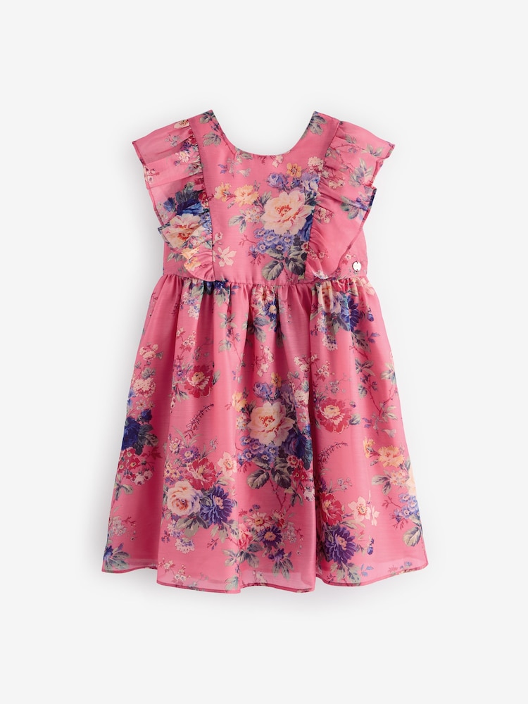 Laura Ashley Pink Romantic Rose Floral Organza Dress - Image 7 of 9