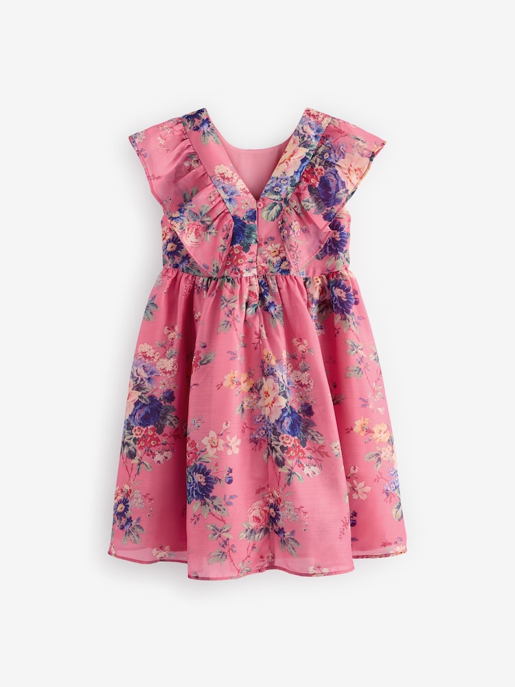 Laura Ashley Pink Romantic Rose Floral Organza Dress - Image 8 of 9
