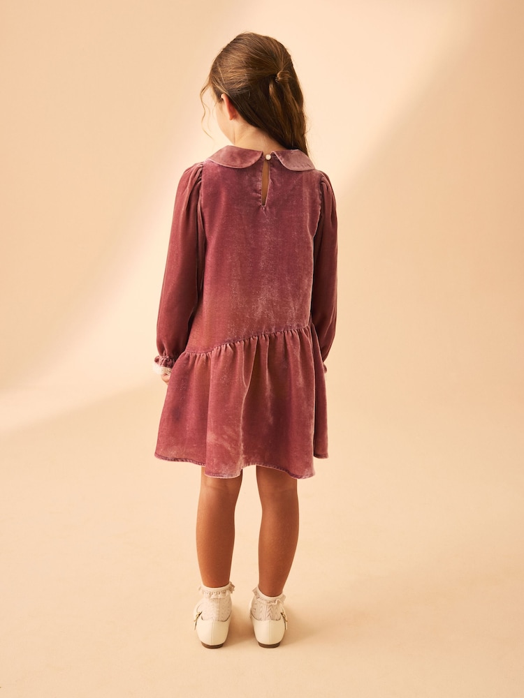 Laura Ashley Pink Velvet Peter Pan Collar Dress - Image 2 of 11