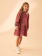 Laura Ashley Pink Velvet Peter Pan Collar Dress - Image 3 of 11