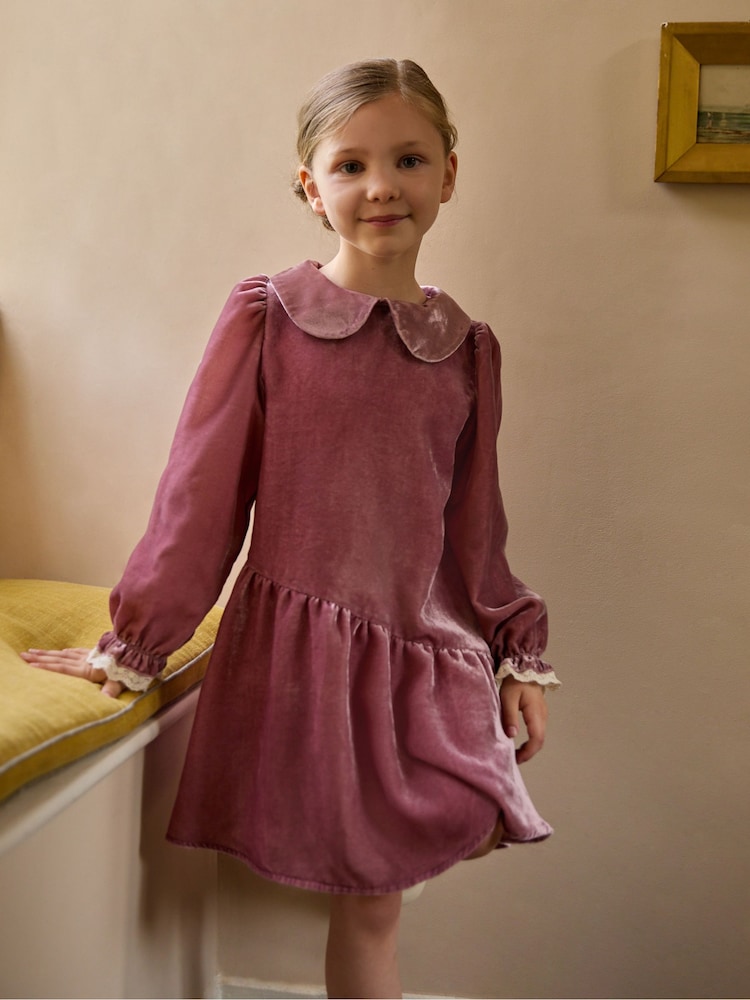 Laura Ashley Velvet Peter Pan Guler Rochie - Image 5 of 11