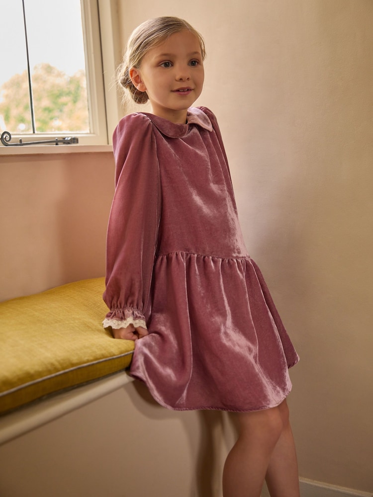 Laura Ashley Velvet Peter Pan Guler Rochie - Image 7 of 11