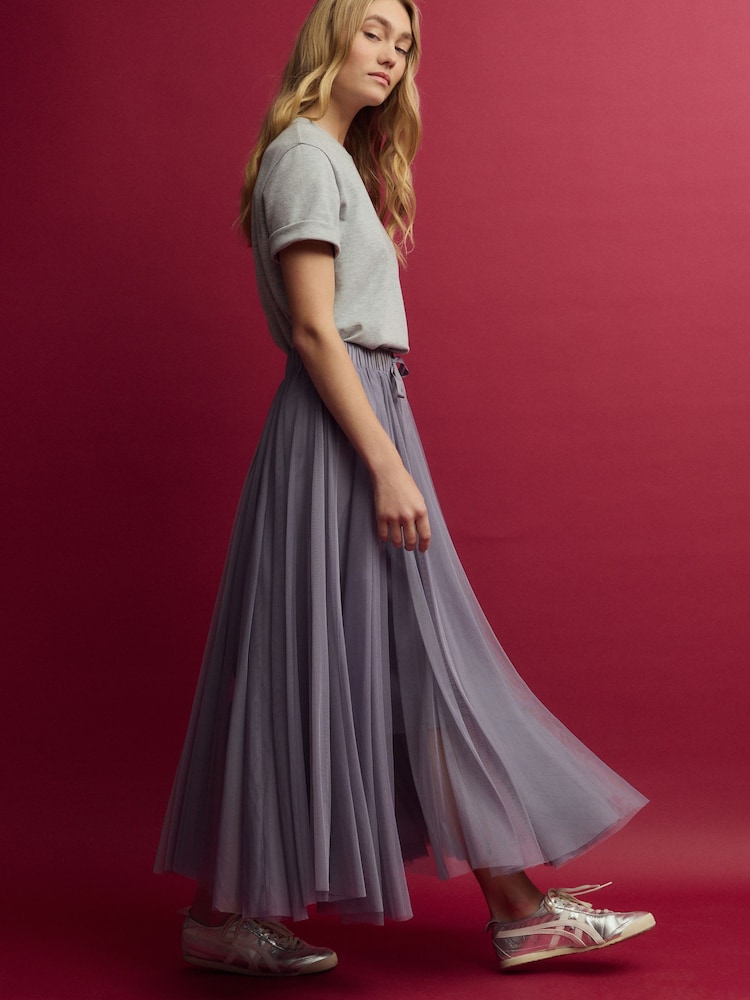 Blue Mesh Maxi Skirt - Image 1 of 4