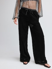 Black Velvet Wide Leg Trousers - Image 3 of 8