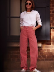Pink Washed Cord Wide Leg 100% Cotton Trousers - Image 1 of 6