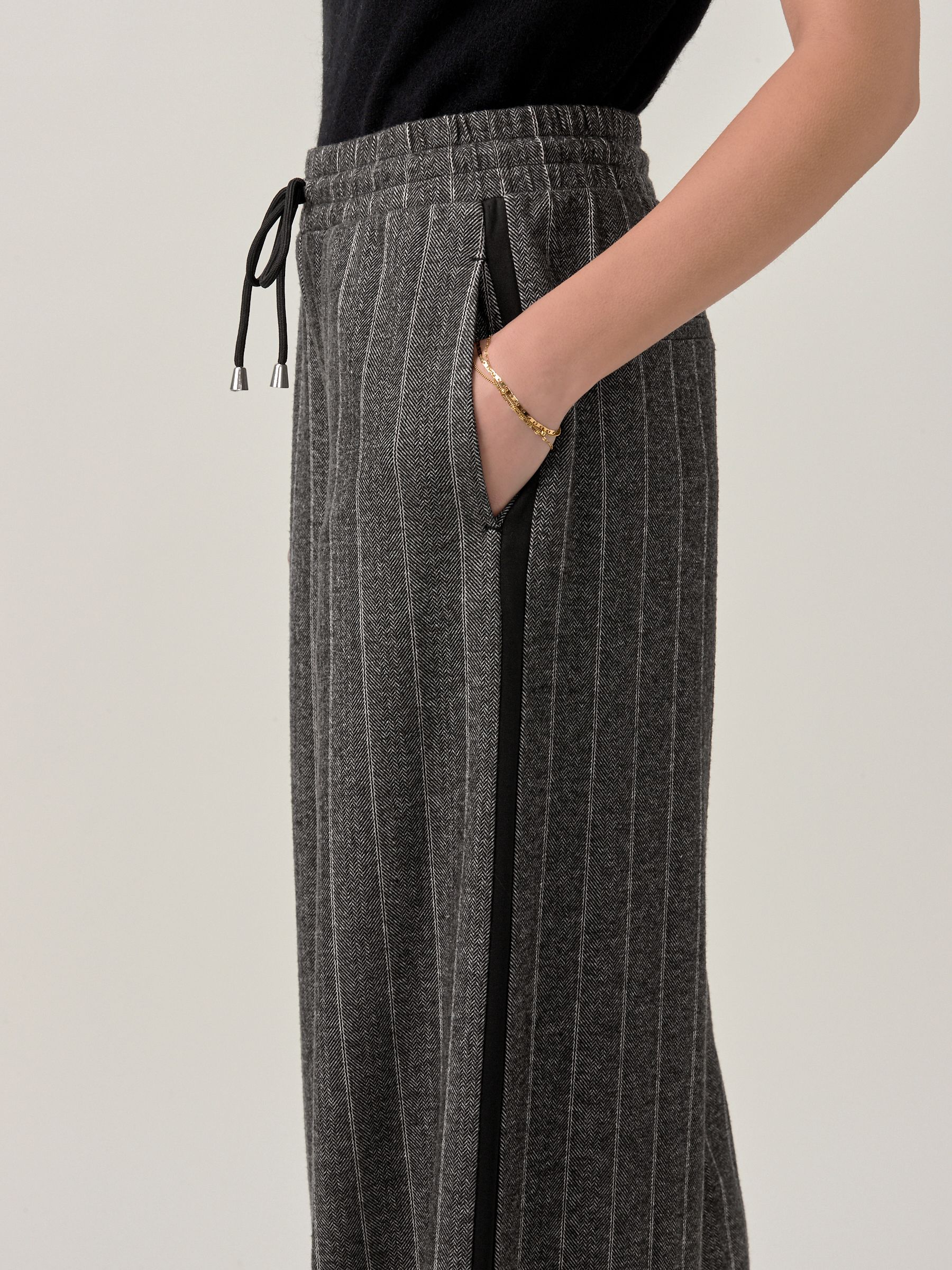 Buy Charcoal Grey Pinstripe Brushed Jersey Wide Leg Trousers from