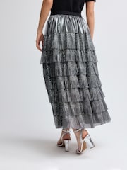 Silver Mesh Tulle Midi Skirt - Image 4 of 8