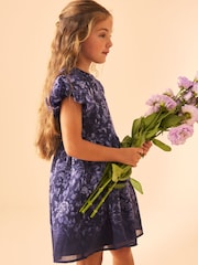Laura Ashley Navy Heledd Blooms Border Print Organza Dress - Image 2 of 5