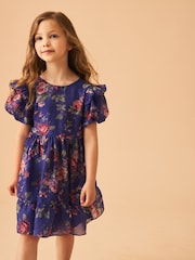 Laura Ashley Blue Romantic Rose Floral Organza Prom Dress - Image 1 of 12