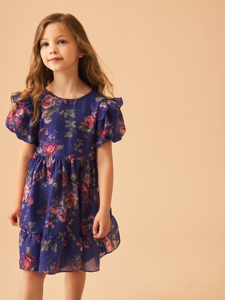 Laura Ashley Blue Romantic Rose Floral Organza Prom Dress - Image 1 of 12