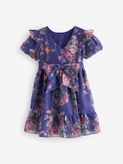 Laura Ashley Blue Romantic Rose Floral Organza Prom Dress - Image 10 of 12