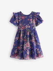 Laura Ashley Blue Romantic Rose Floral Organza Prom Dress - Image 11 of 12