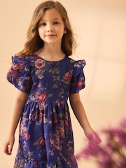 Laura Ashley Blue Romantic Rose Floral Organza Prom Dress - Image 2 of 12
