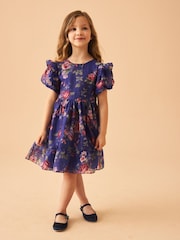 Laura Ashley Blue Romantic Rose Floral Organza Prom Dress - Image 3 of 12