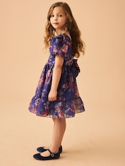 Laura Ashley Blue Romantic Rose Floral Organza Prom Dress - Image 4 of 12