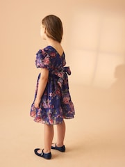 Laura Ashley Blue Romantic Rose Floral Organza Prom Dress - Image 5 of 12
