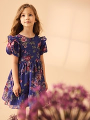Laura Ashley Blue Romantic Rose Floral Organza Prom Dress - Image 6 of 12