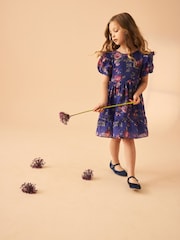 Laura Ashley Blue Romantic Rose Floral Organza Prom Dress - Image 8 of 12