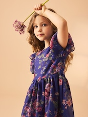 Laura Ashley Blue Romantic Rose Floral Organza Prom Dress - Image 9 of 12