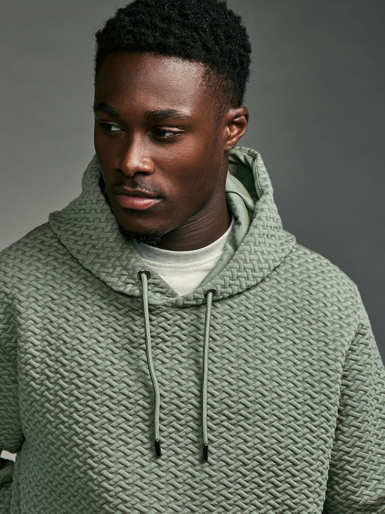 Sage Green Hooded Textured Overhead Hoodie - Image 1 of 8