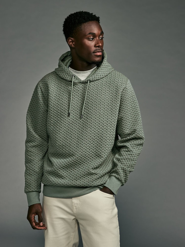 Sage Green Hooded Textured Overhead Hoodie - Image 2 of 8