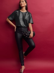 Black Coated Ponte Trousers - Image 1 of 7
