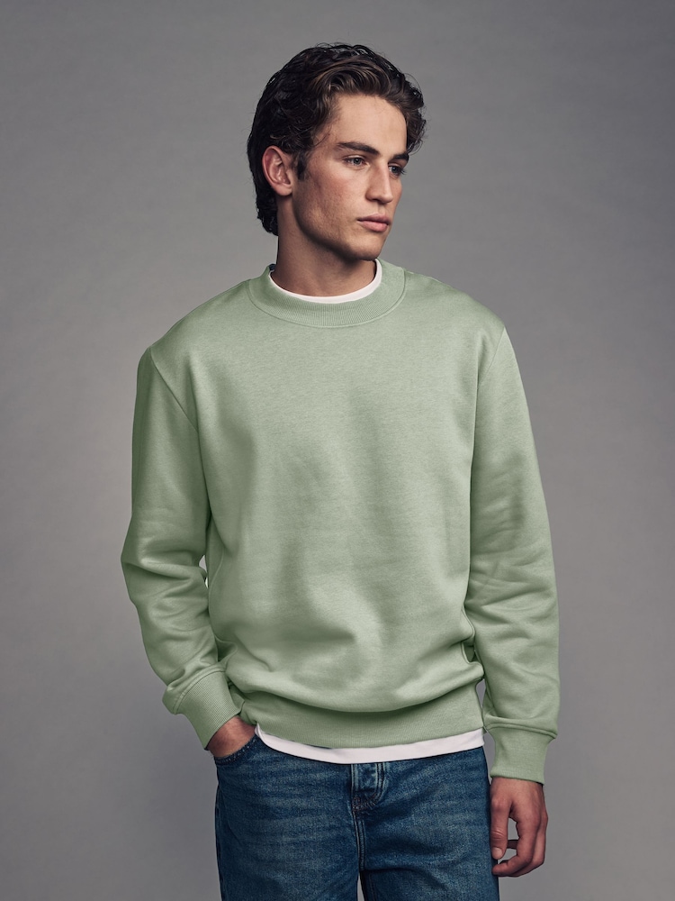 Green Regular Fit Cotton Rich Jersey Crew Sweatshirt - Image 1 of 8