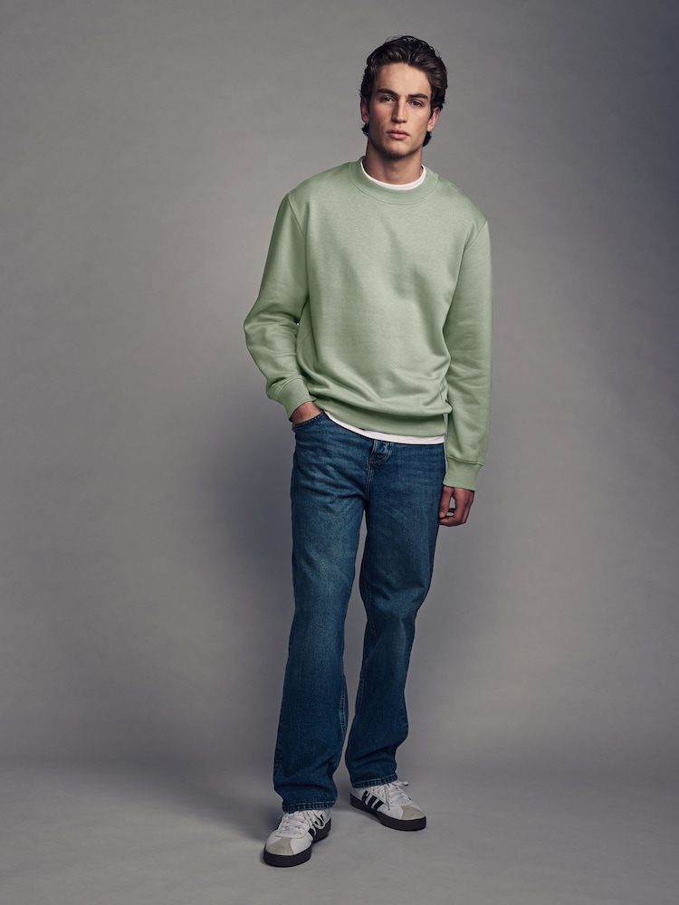 Green Regular Fit Cotton Rich Jersey Crew Sweatshirt - Image 2 of 8