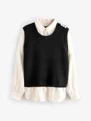 Black Gem Button Shirt Layer Jumper - Image 5 of 6