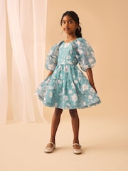 Laura Ashley Mid Blue Fleurir Tourmaline Organza Prom Dress - Image 1 of 6