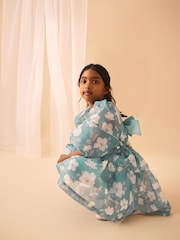 Laura Ashley Mid Blue Fleurir Tourmaline Organza Prom Dress - Image 3 of 6