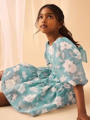 Laura Ashley Mid Blue Fleurir Tourmaline Organza Prom Dress - Image 4 of 6