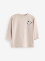 Ecru Cream 100% Cotton Long Sleeves Semi Plain T-Shirt (3mths-7yrs) - Image 1 of 3