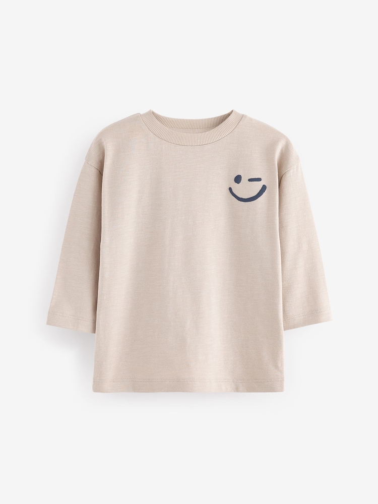 Ecru Cream 100% Cotton Long Sleeves Semi Plain T-Shirt (3mths-7yrs) - Image 1 of 3
