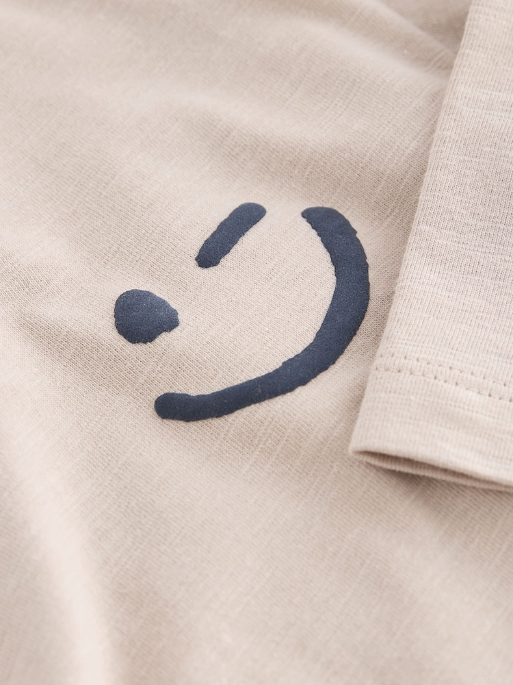 Ecru Cream 100% Cotton Long Sleeves Semi Plain T-Shirt (3mths-7yrs) - Image 3 of 3