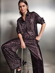 Burgundy Sequin Wide Leg Trousers - Image 2 of 8