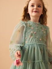 Laura Ashley Mint Green Tiered Long Sleeve Mesh Dress - Image 11 of 17