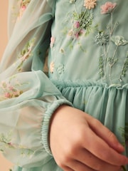 Laura Ashley Mint Green Tiered Long Sleeve Mesh Dress - Image 13 of 17