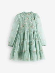 Laura Ashley Mint Green Tiered Long Sleeve Mesh Dress - Image 14 of 17