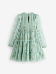 Laura Ashley Mint Green Tiered Long Sleeve Mesh Dress - Image 15 of 17