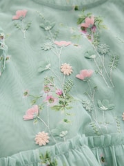 Laura Ashley Mint Green Tiered Long Sleeve Mesh Dress - Image 16 of 17