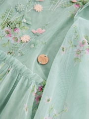 Laura Ashley Mint Green Tiered Long Sleeve Mesh Dress - Image 17 of 17