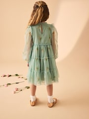 Laura Ashley Mint Green Tiered Long Sleeve Mesh Dress - Image 2 of 17